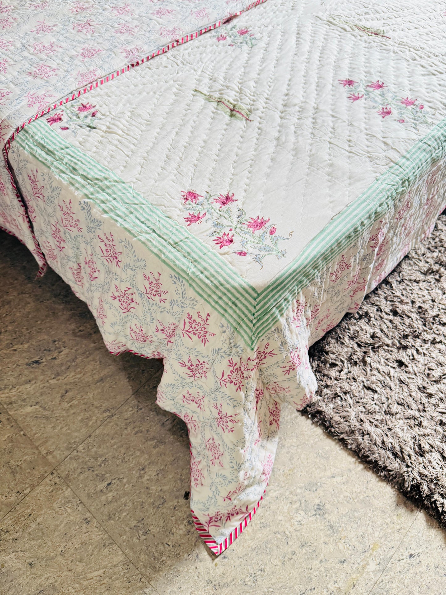 Block printed muslin quilt