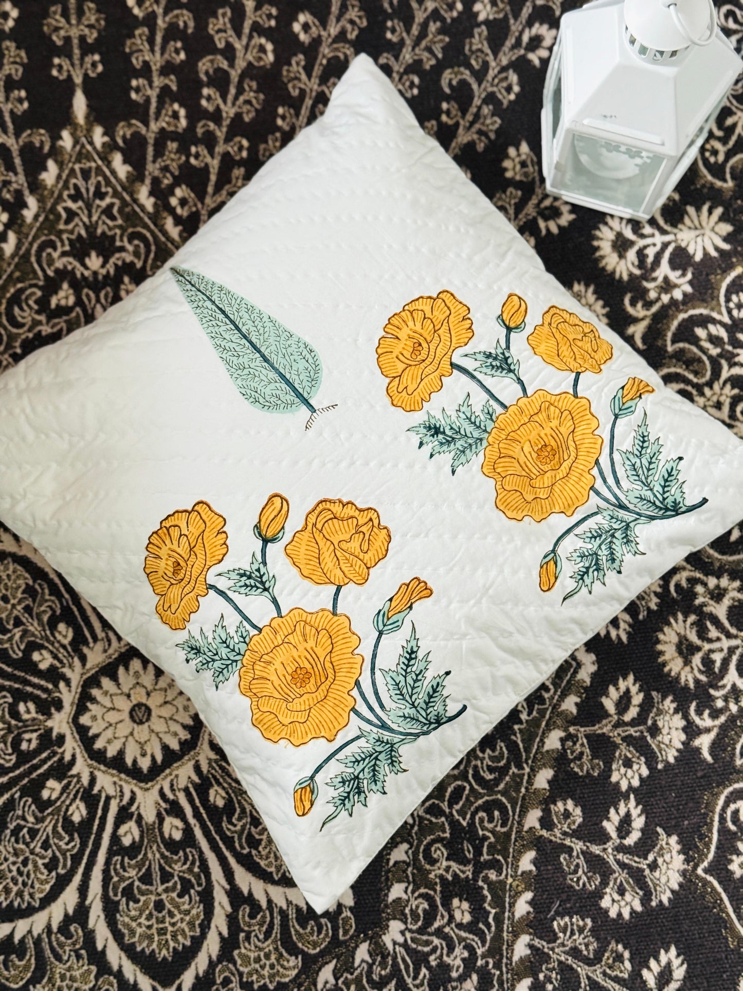 Hand blocked quilted cushion cover