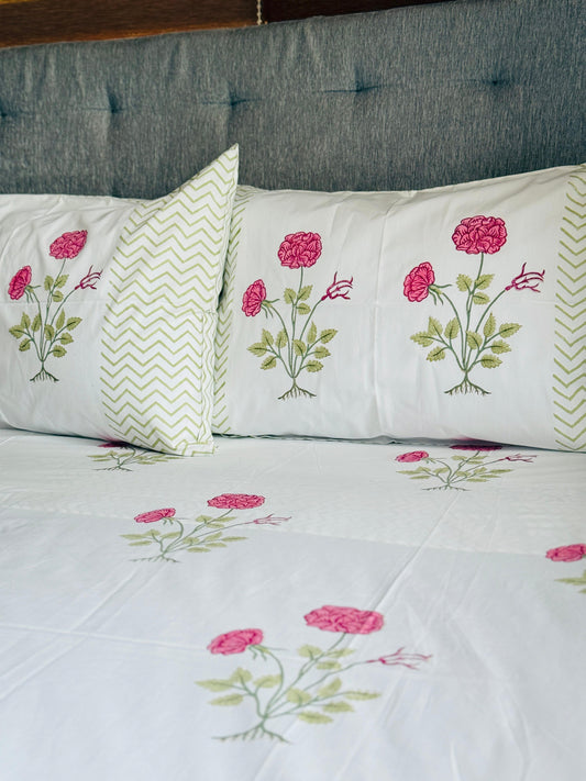 BLUSH BOTANICA - Block printed bed sheet set