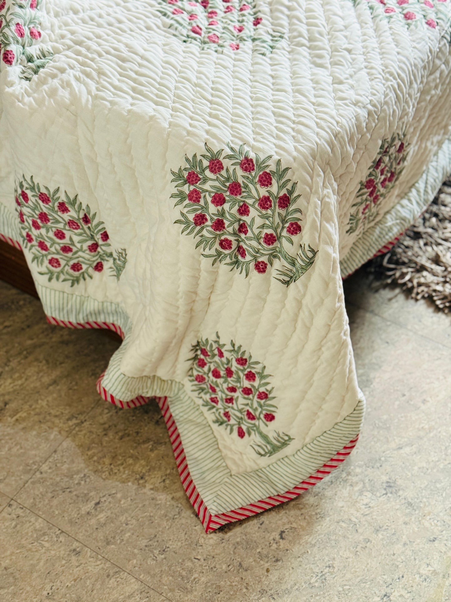 Block printed muslin quilt