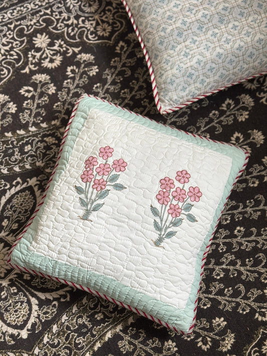 Hand blocked quilted cushion cover (set of 2)