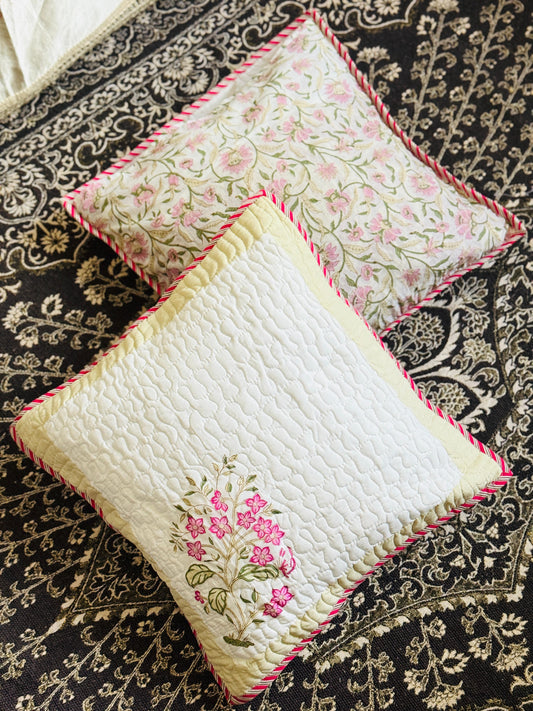 Hand blocked quilted cushion cover (set of 2)