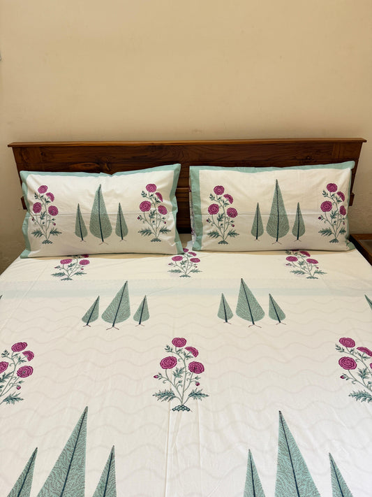 ROSE BREEZE - Block printed bed sheet set
