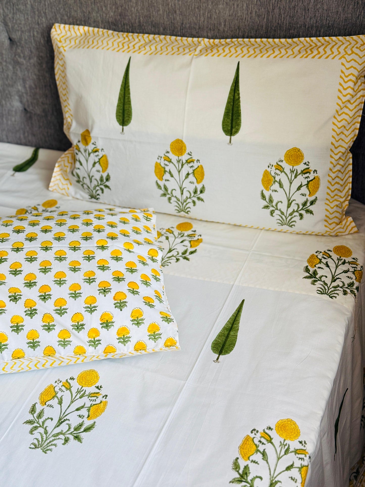 SUNLIT PETALS - Block printed bed sheet set
