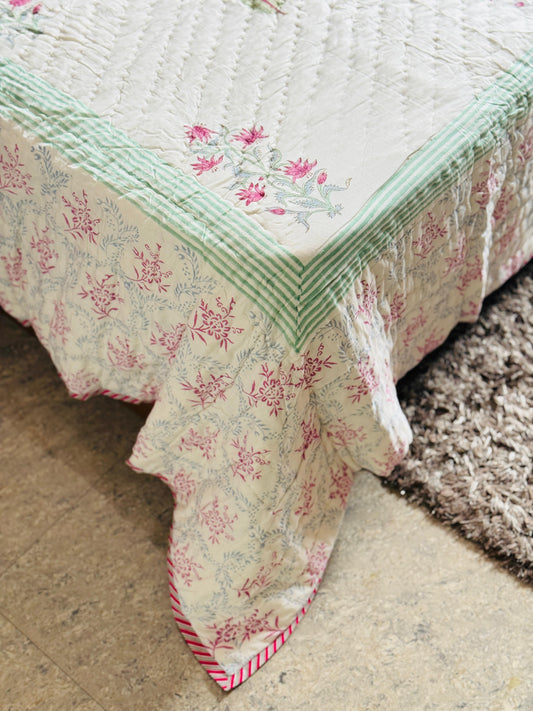 Block printed muslin quilt
