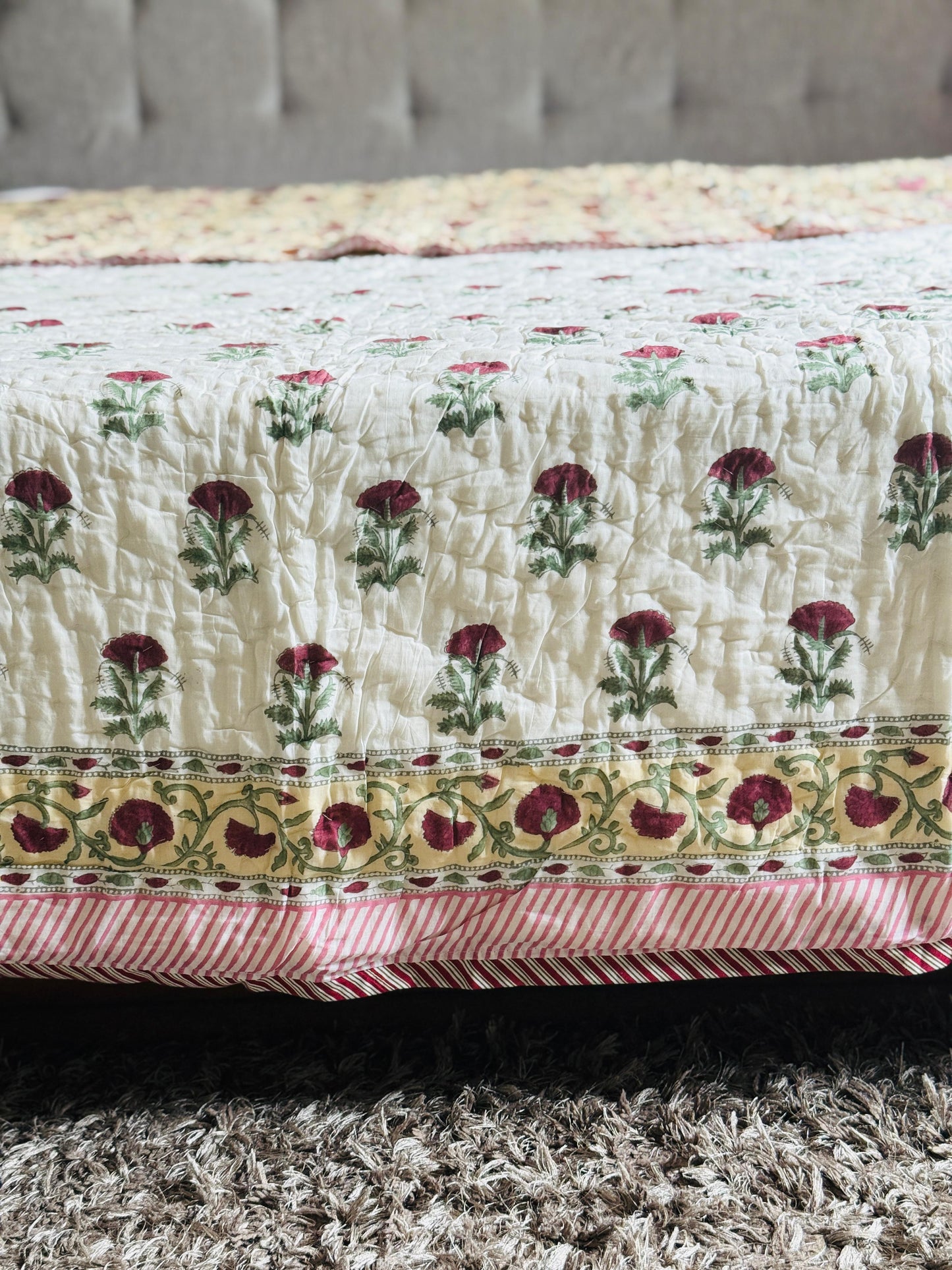 Block printed muslin quilt