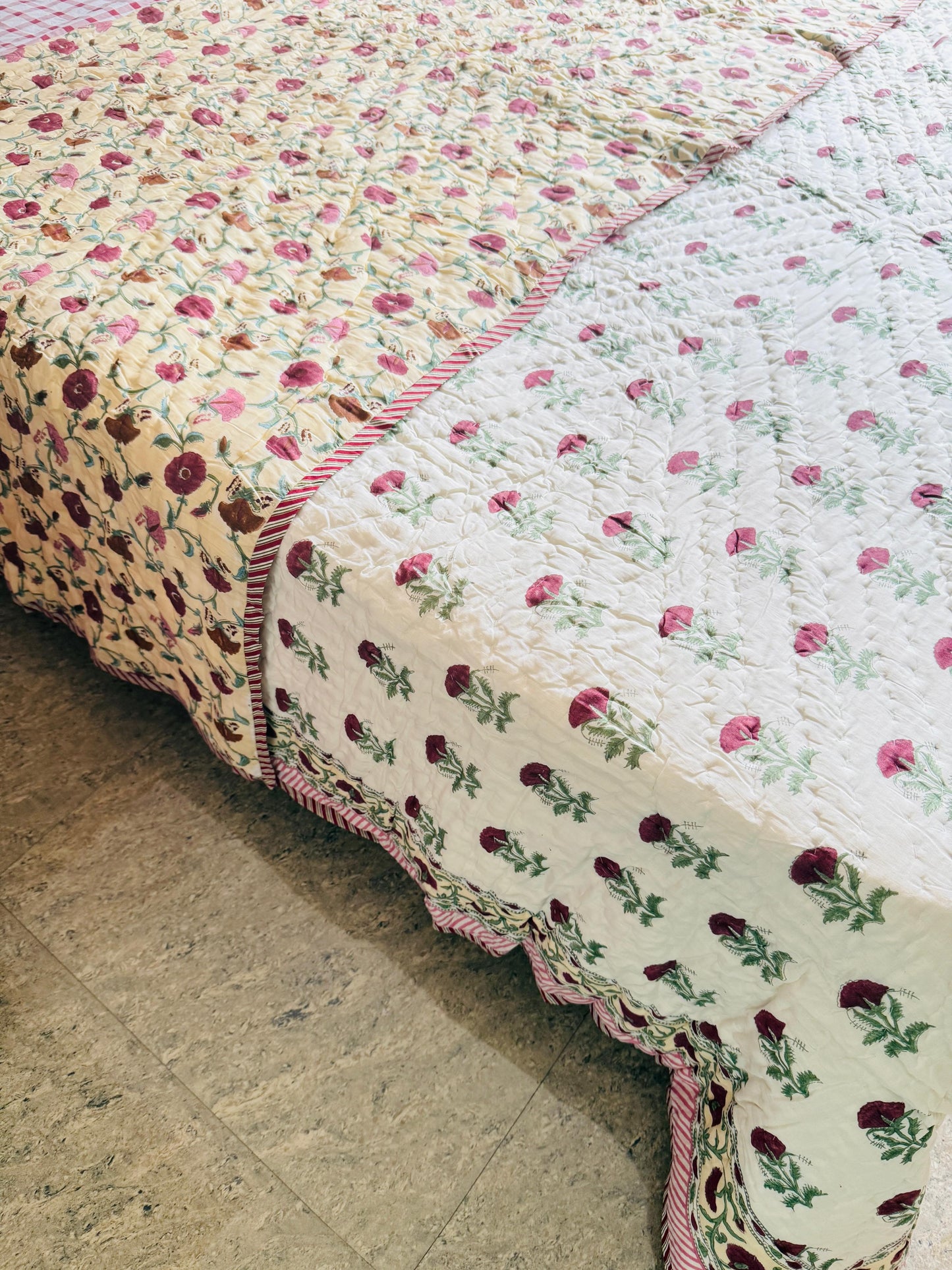 Block printed muslin quilt