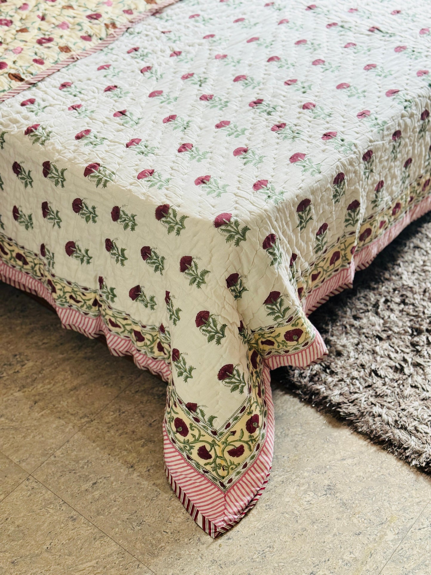 Block printed muslin quilt