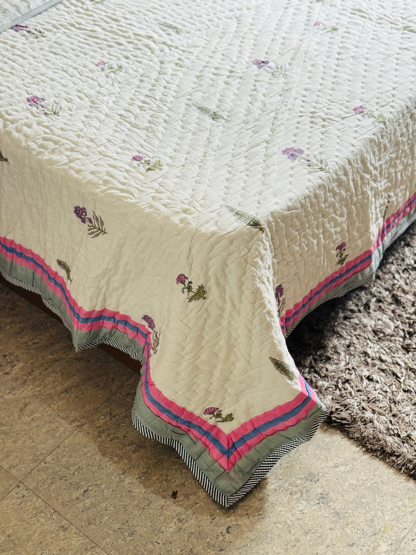 Block printed muslin quilt