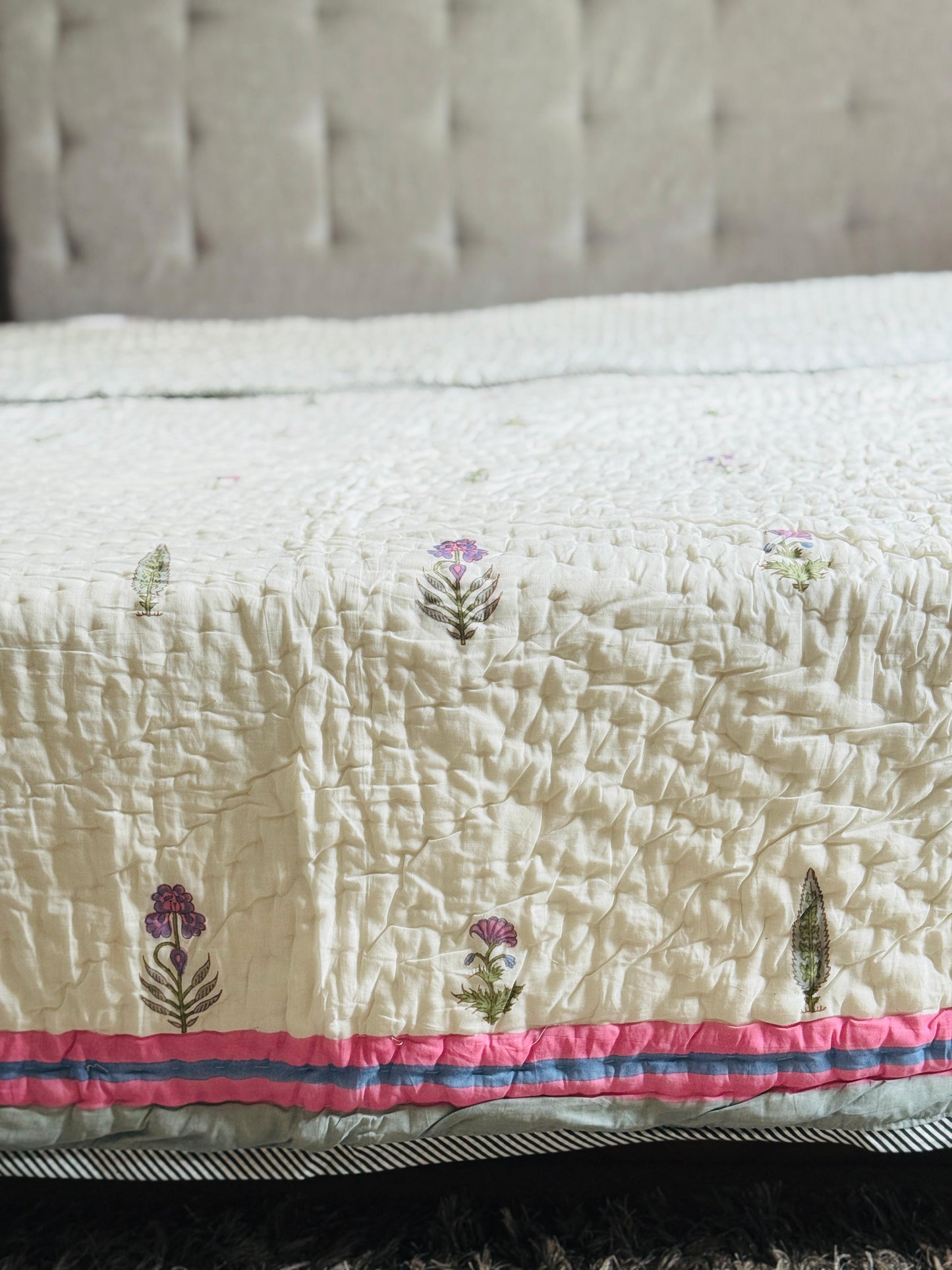 Block printed muslin quilt