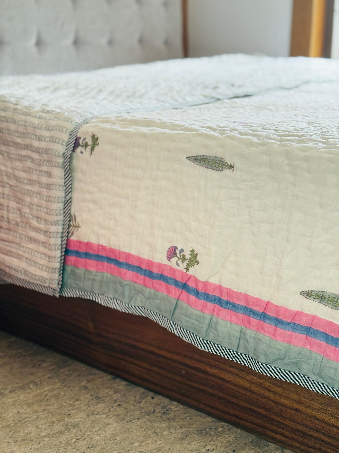 Block printed muslin quilt