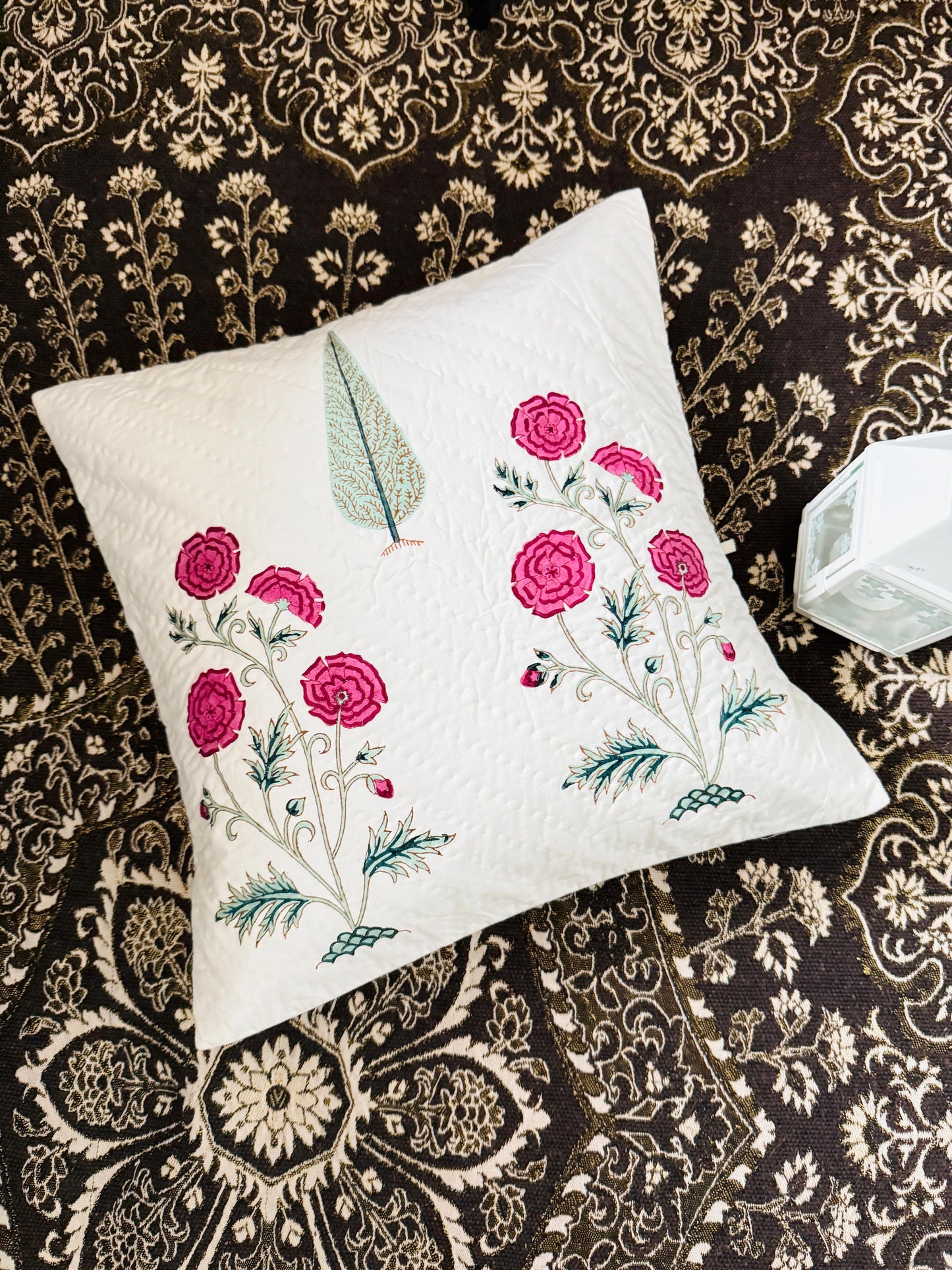 Hand blocked quilted cushion cover