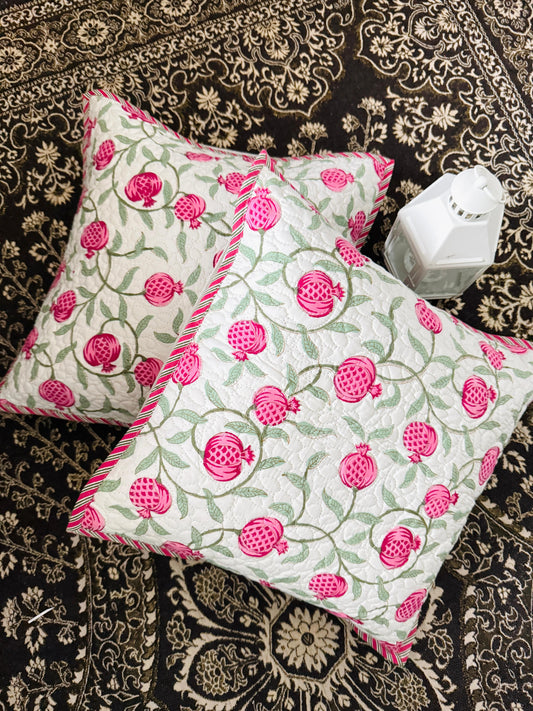 Hand blocked quilted cushion cover (set of 2)