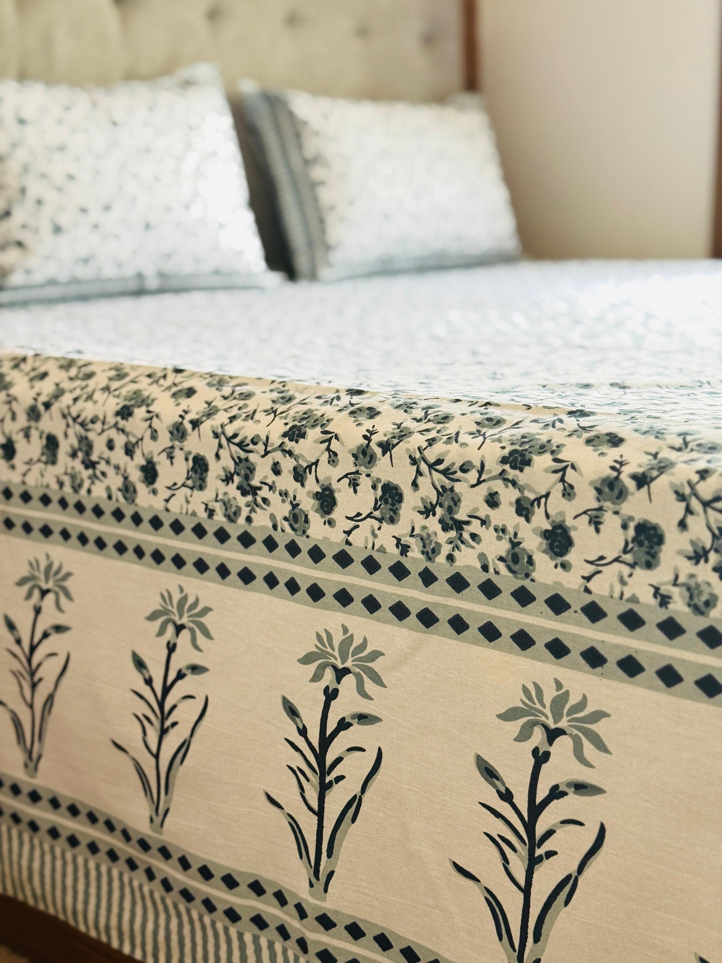 BLUE BLOSSOM - Affordable hand block bed sheet set