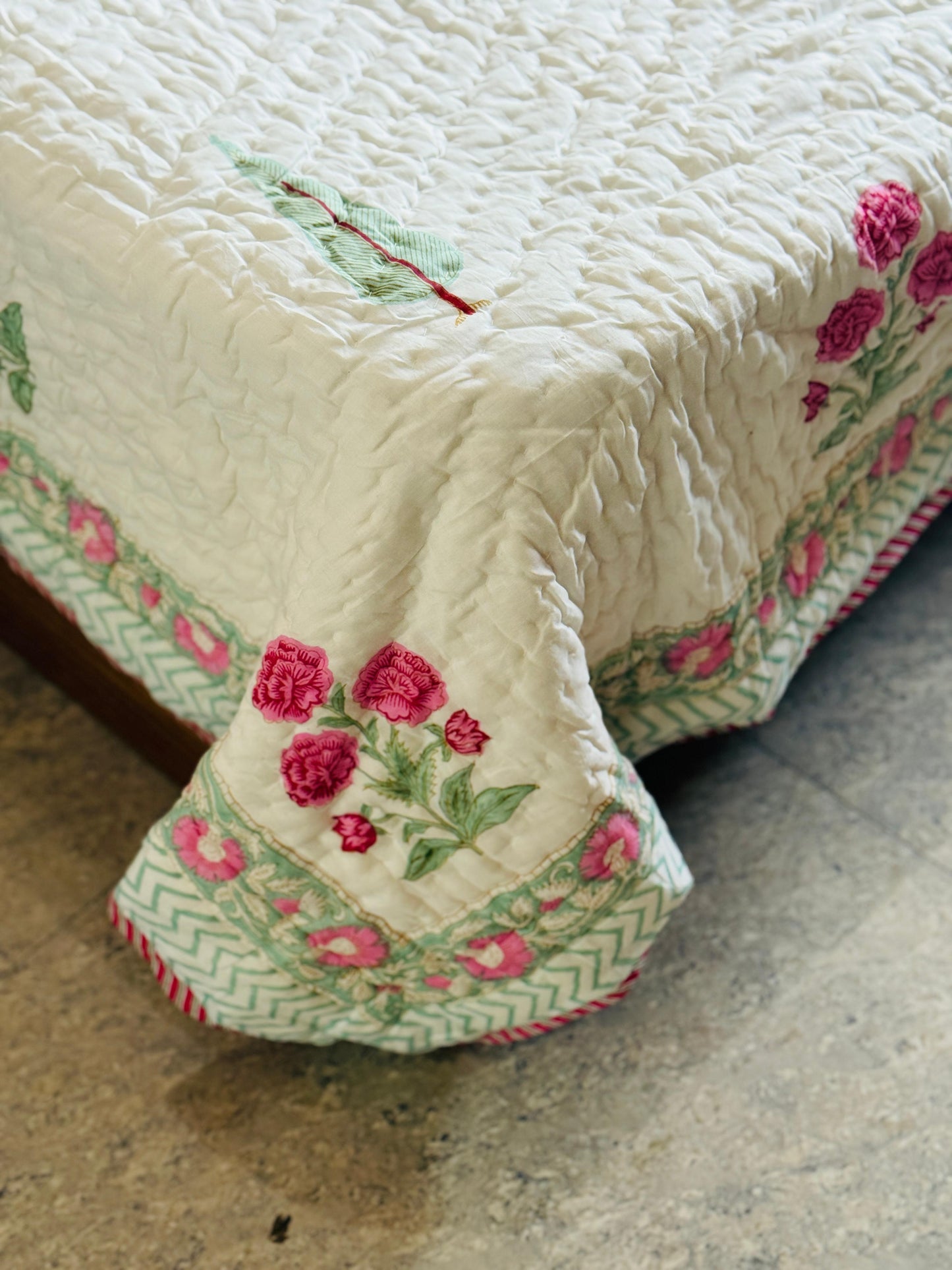 Block printed muslin quilt