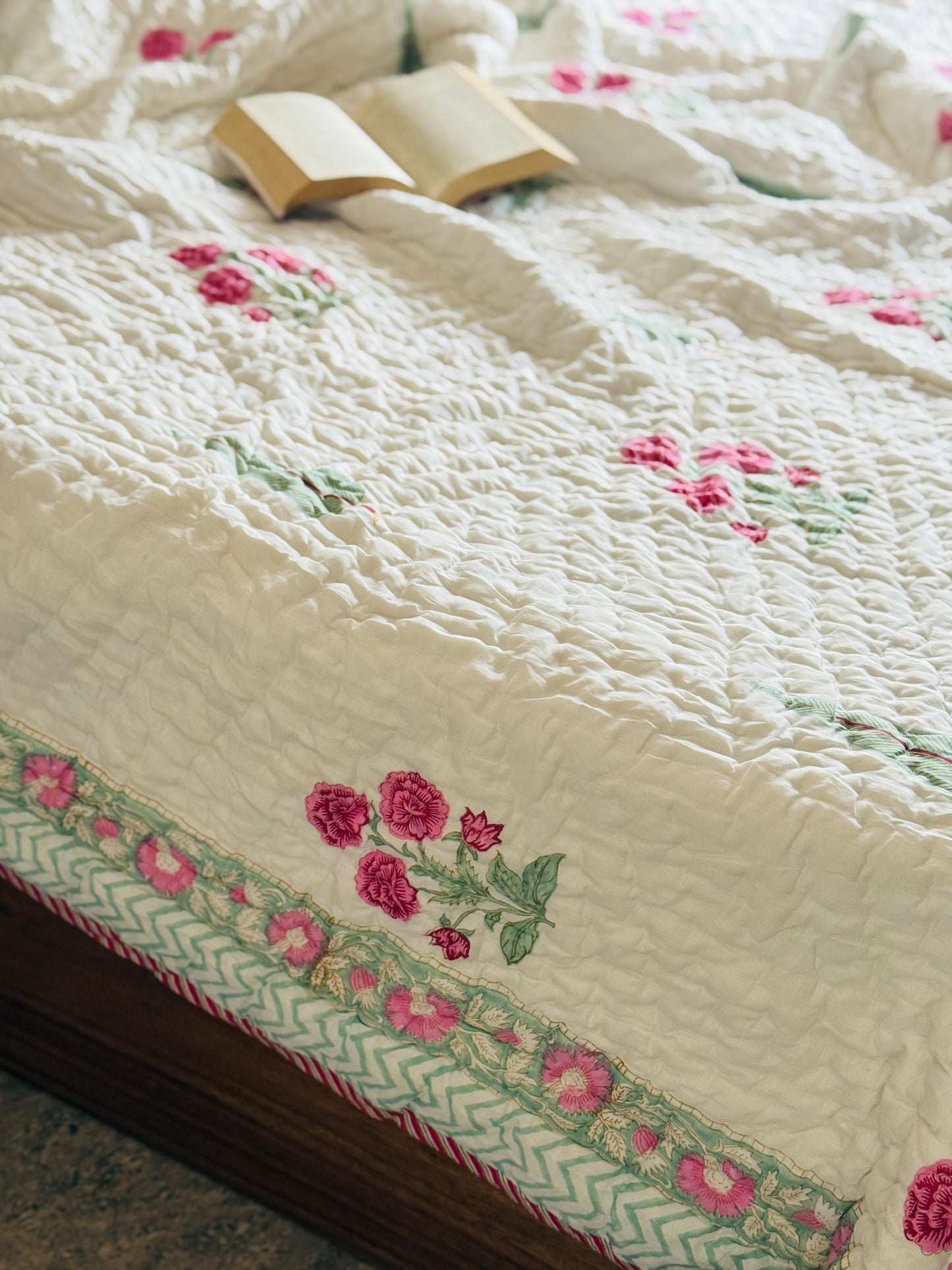 Block printed muslin quilt