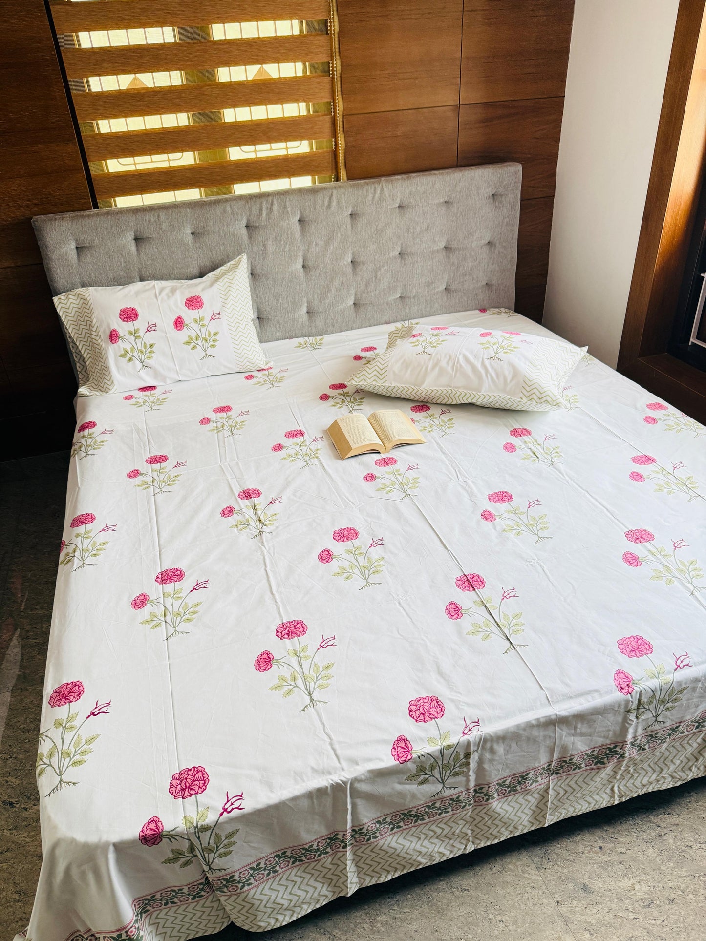 BLUSH BOTANICA - Block printed bed sheet set