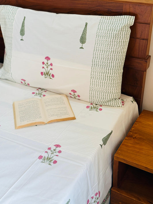 FLORIQUE - Block printed bed sheet set