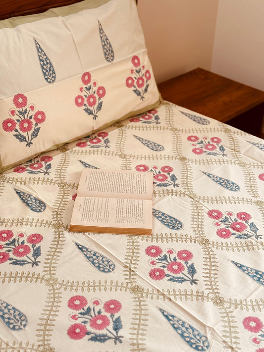 MORNING GARDEN - Block printed bed sheet set