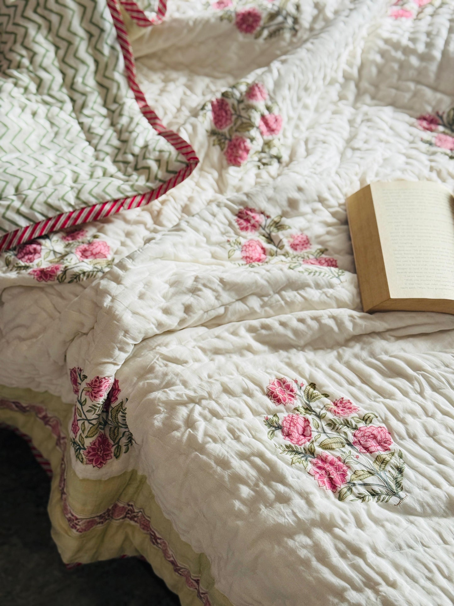 Block printed muslin quilt