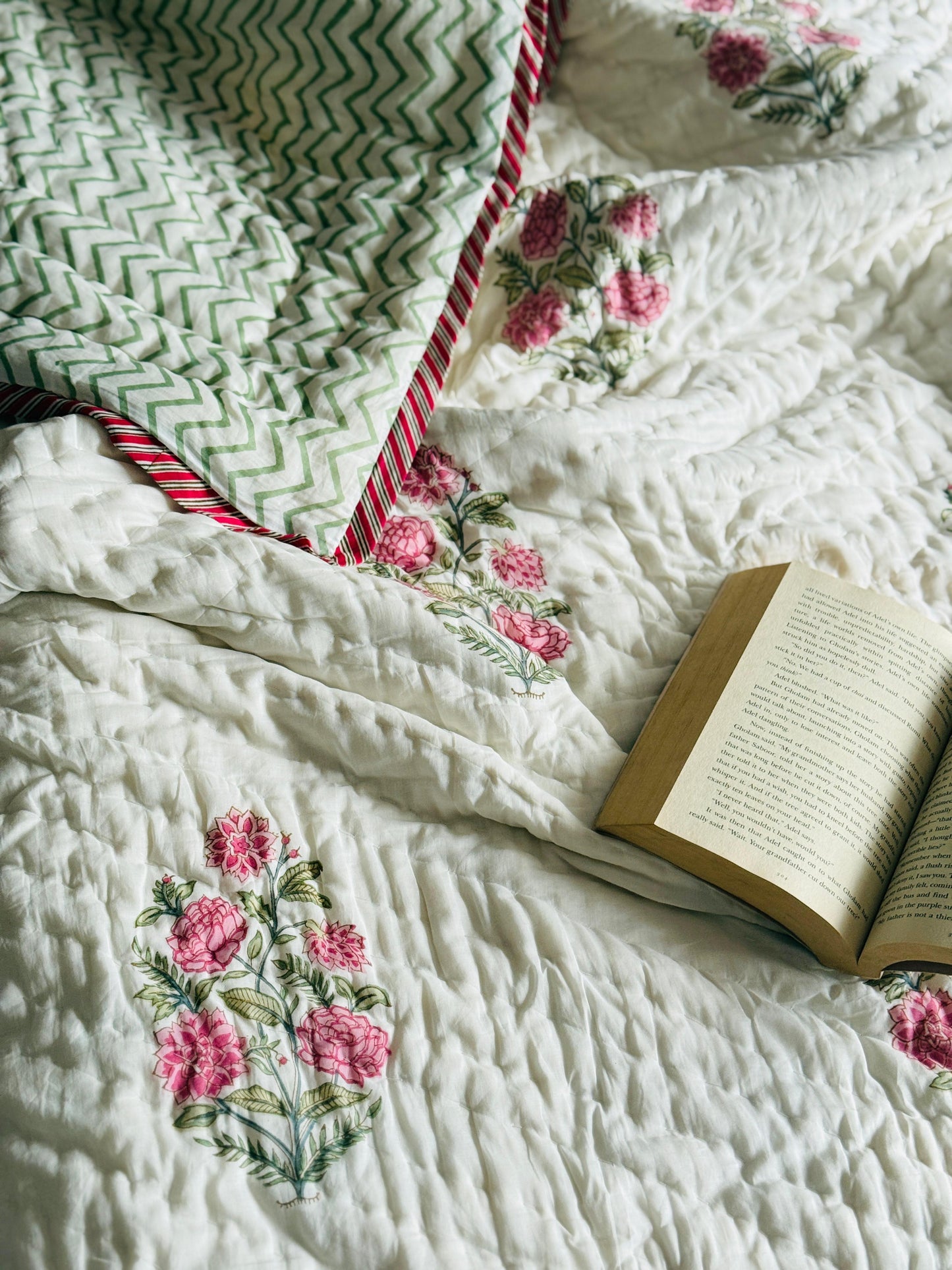 Block printed muslin quilt