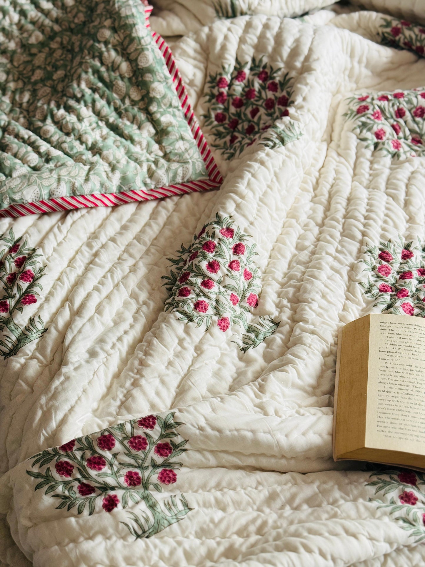 Block printed muslin quilt