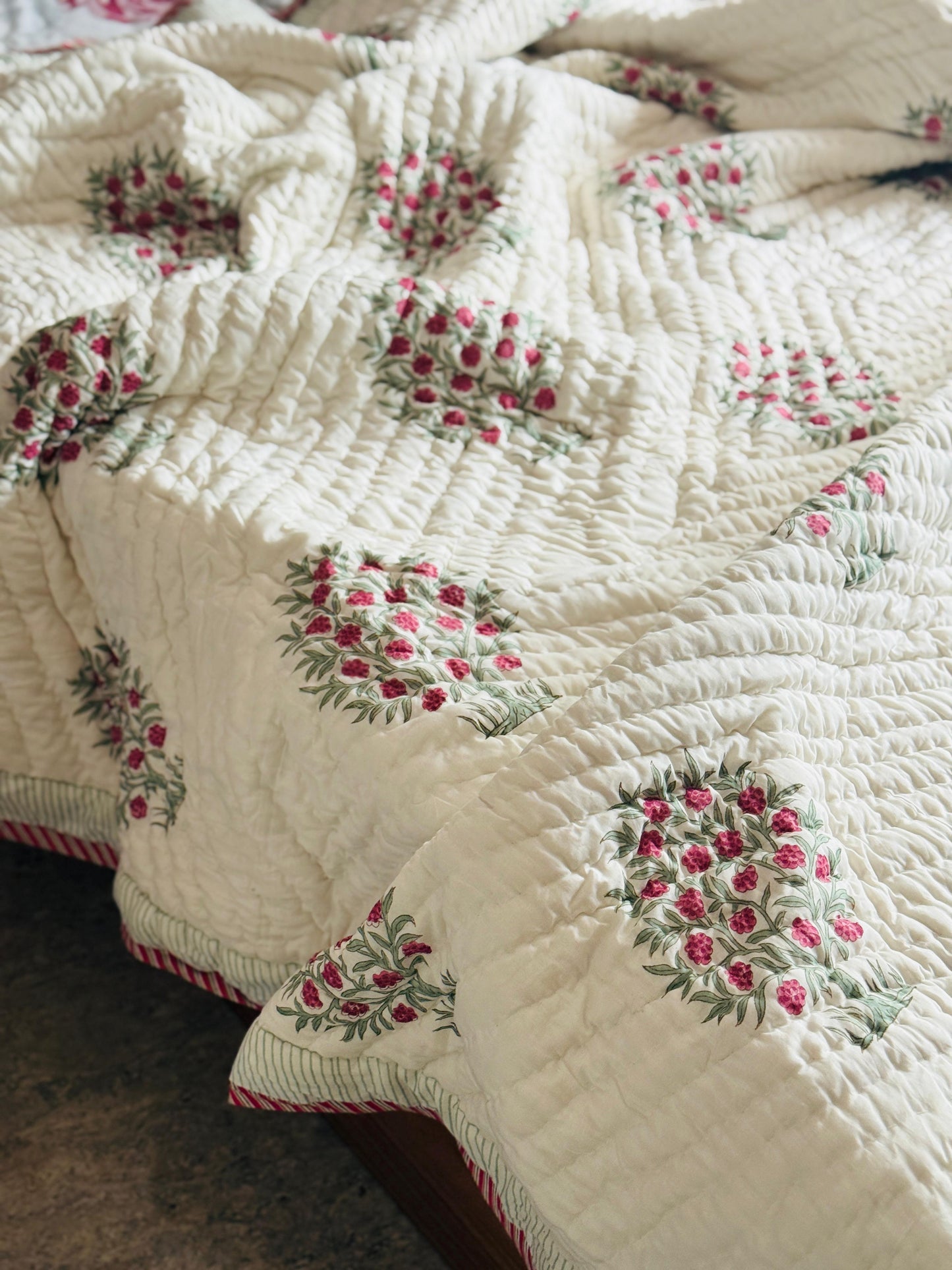 Block printed muslin quilt
