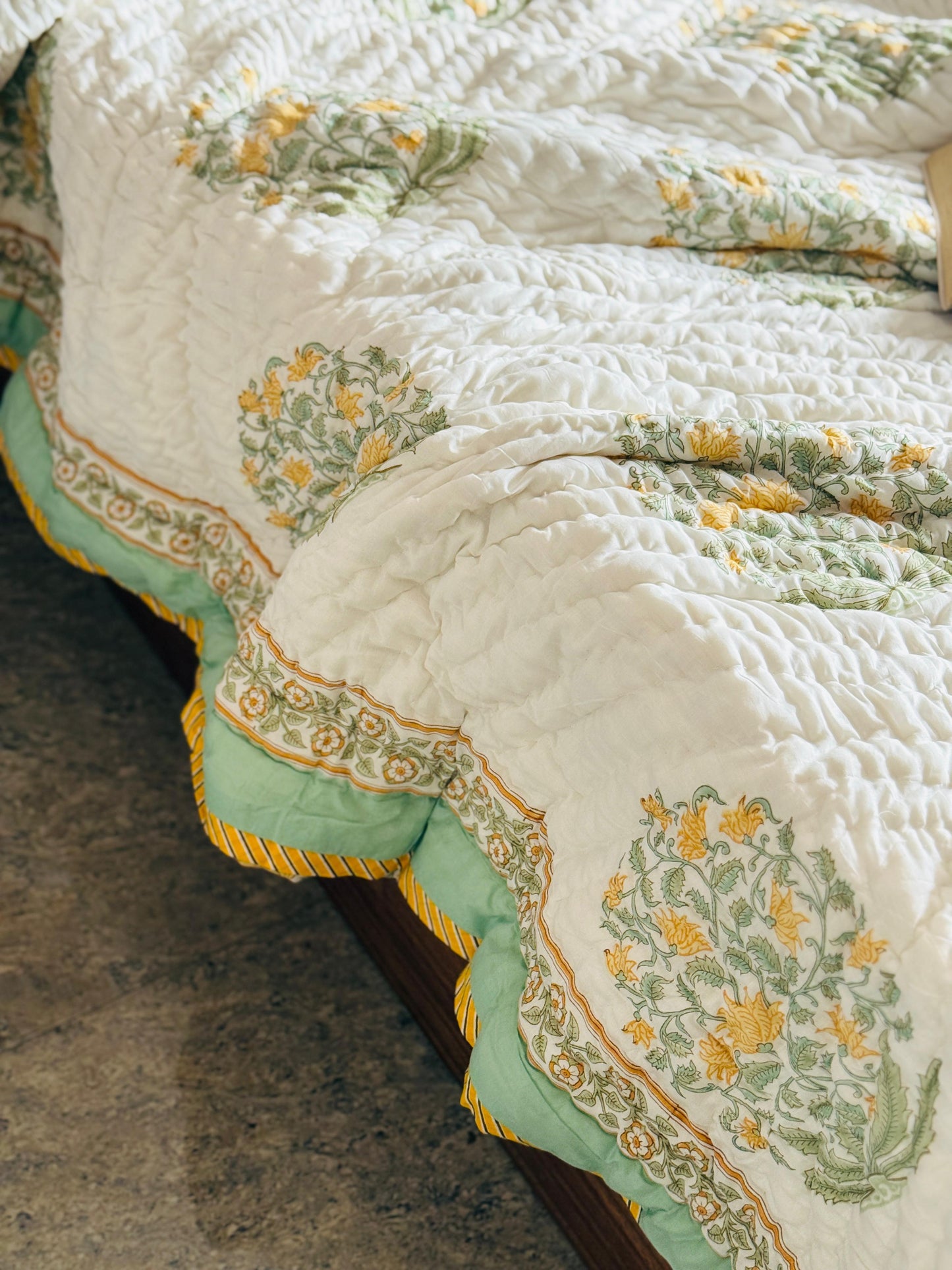 Block printed muslin quilt