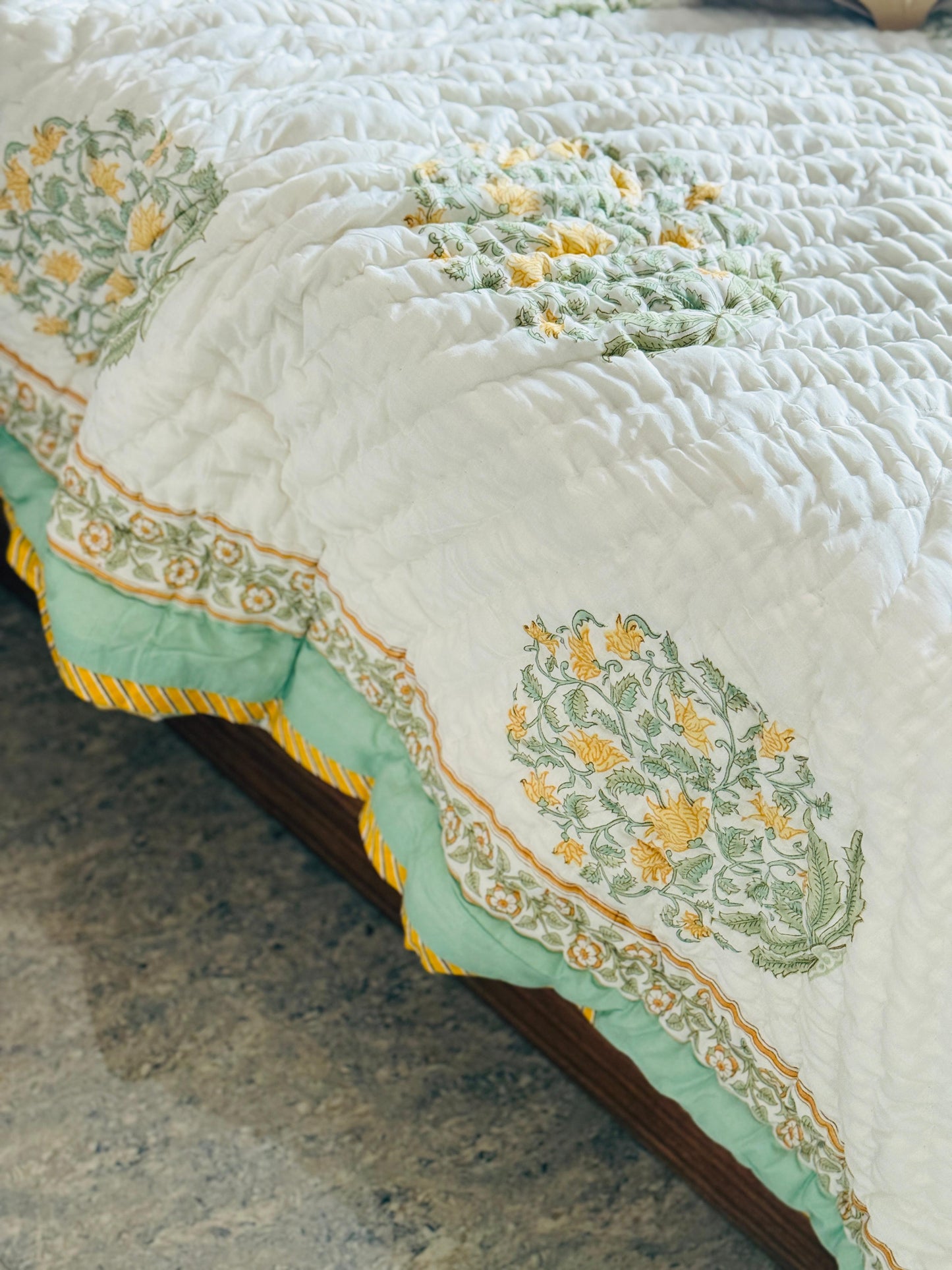 Block printed muslin quilt