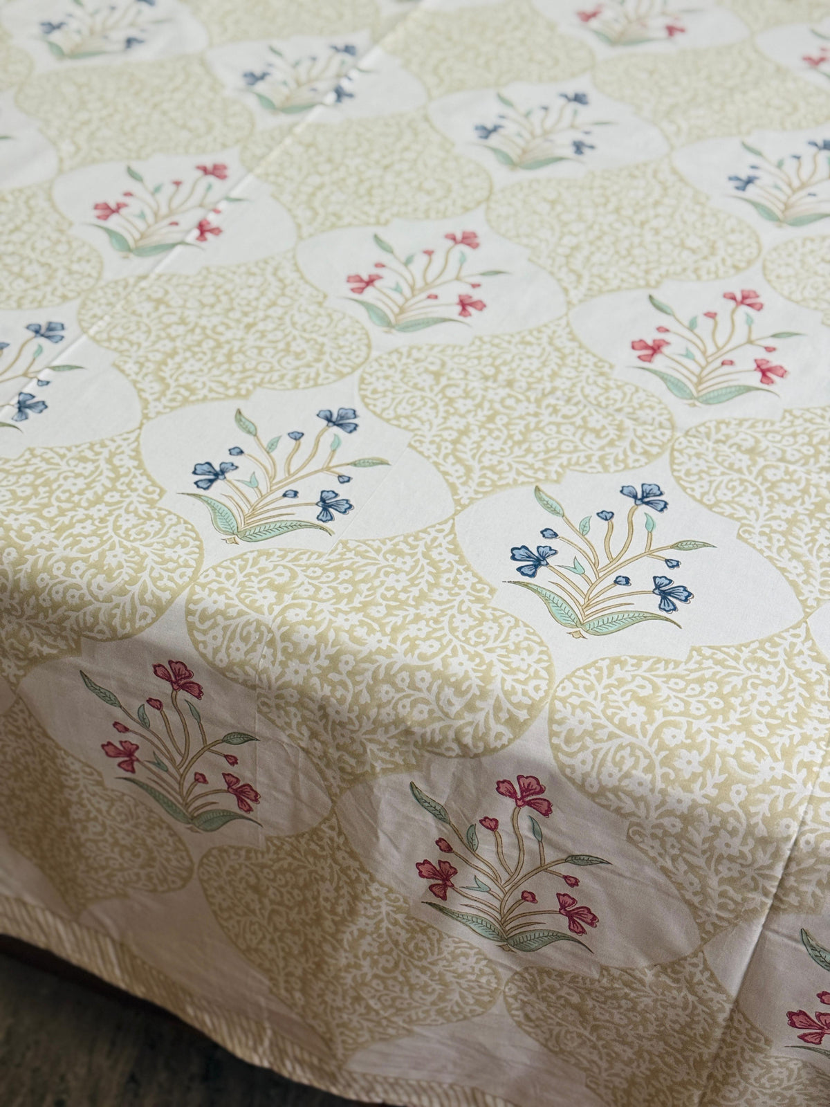 OLIVE BLOOM - Block printed bed sheet set
