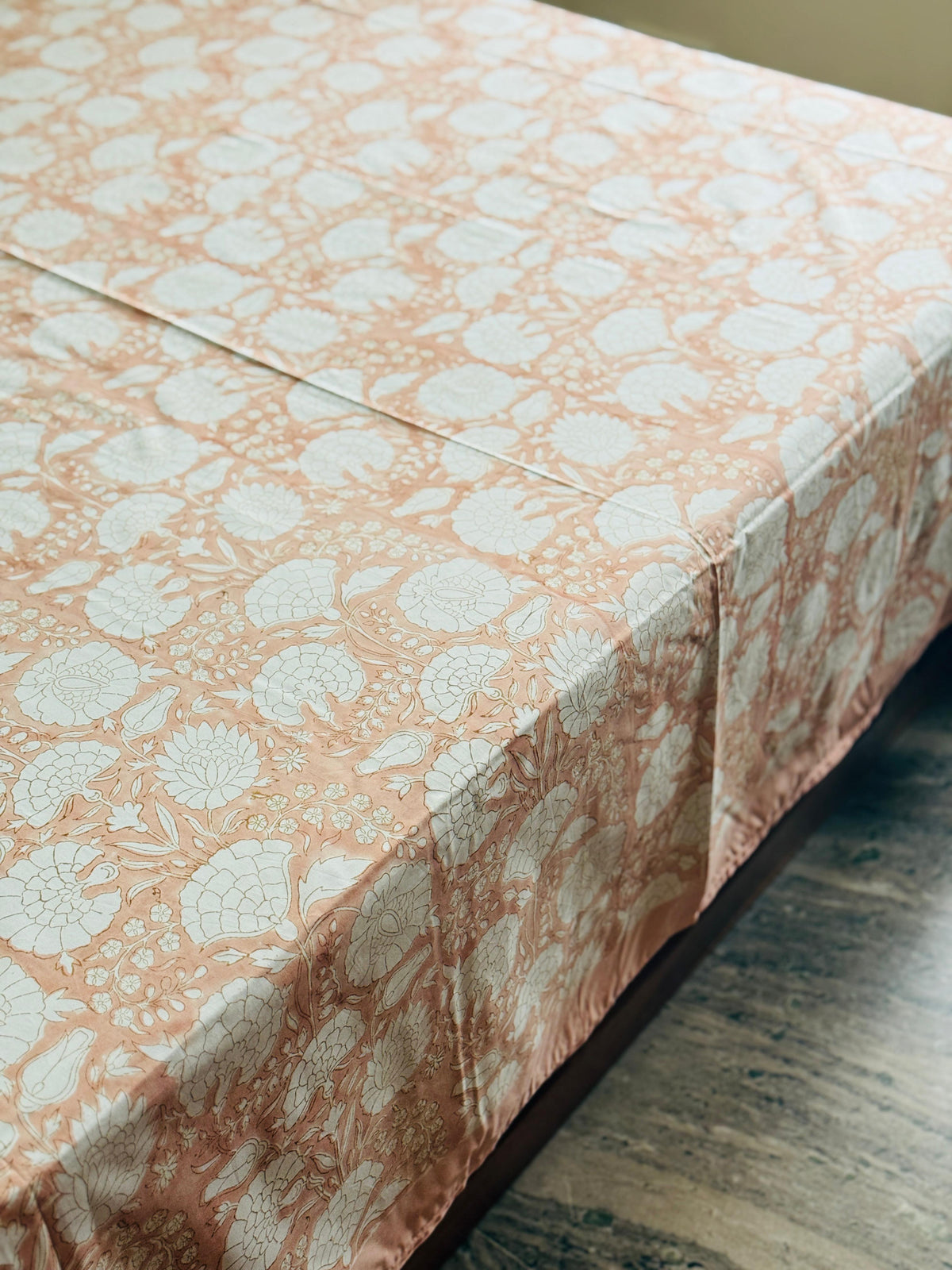 PEACH BLOSSOM - Block printed bed sheet set