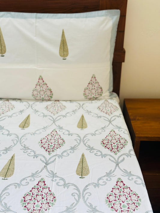 VINTAGE MEADOW - Block printed bed sheet set