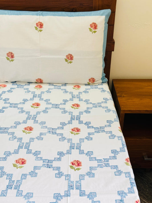 BLUE GARDEN - Block printed bed sheet set