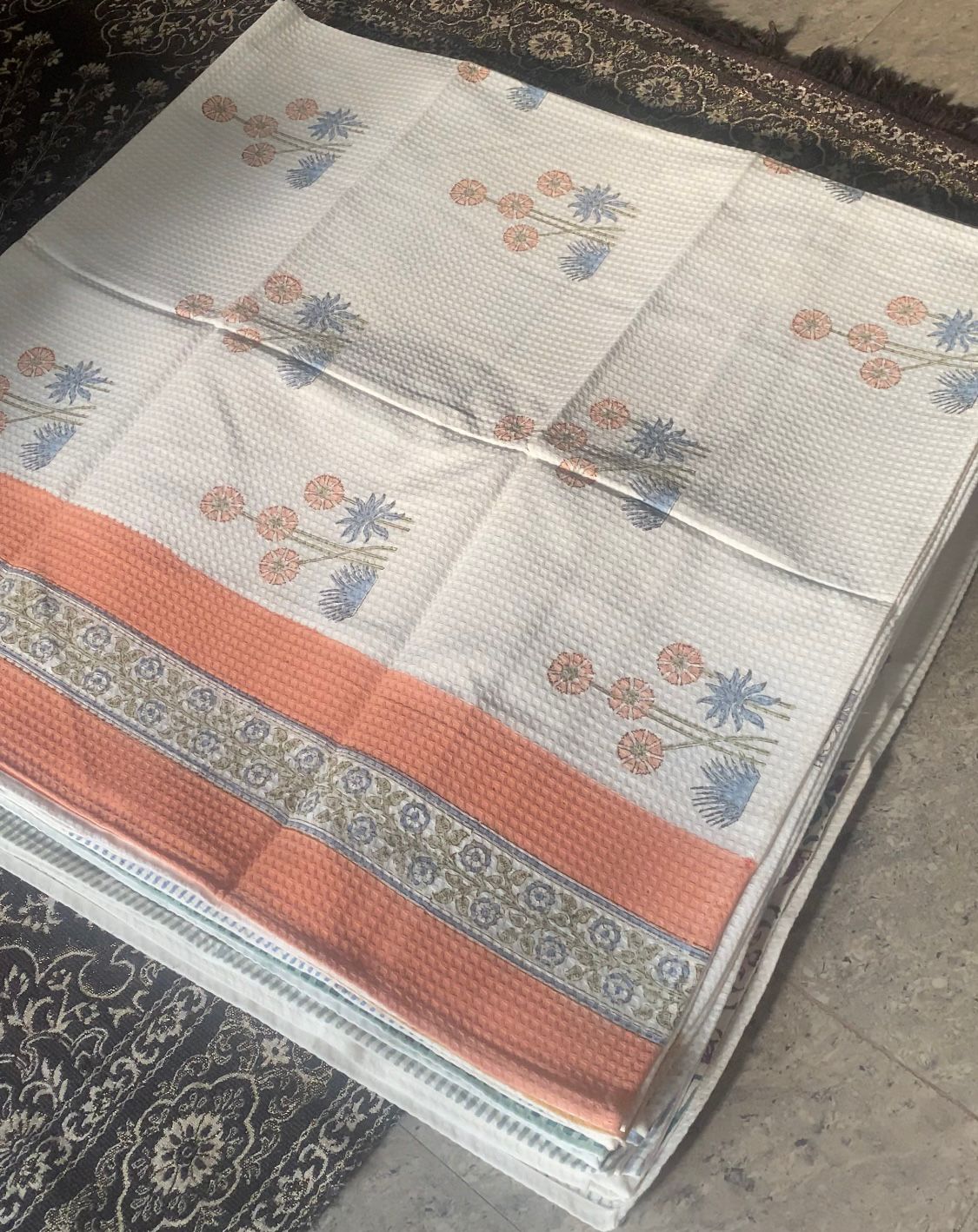 SAANJH - Block printed bath towel